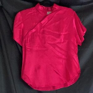 Fuchsia Short Sleeve Top with Mandarin Collar by Peace Angel, sz L,